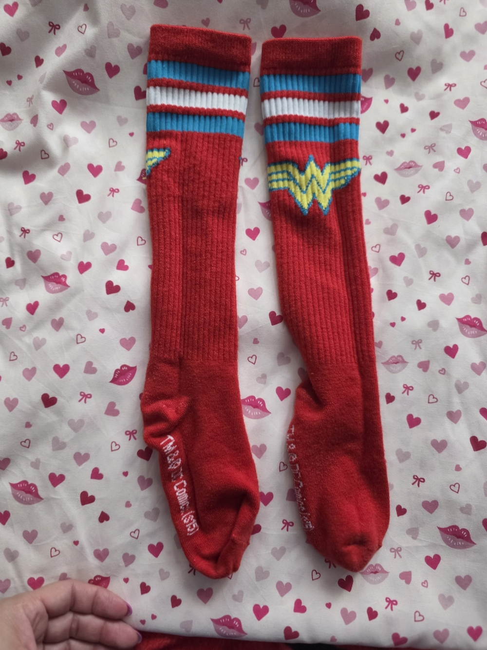 DC Comics Wonder Woman Red Knee-High Socks with Blue & White Stripes